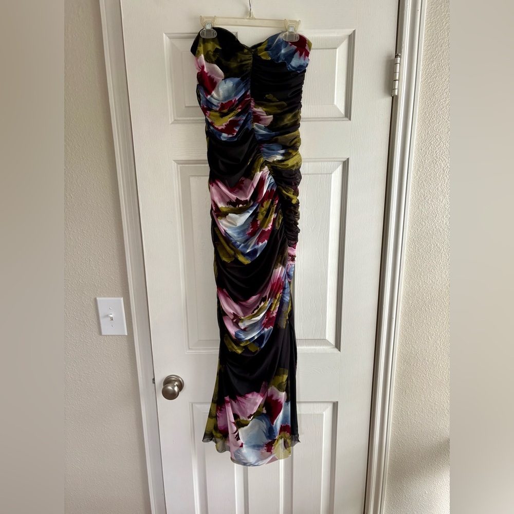 Abercrombie & Fitch Black Floral-Ruched Maxi Dress